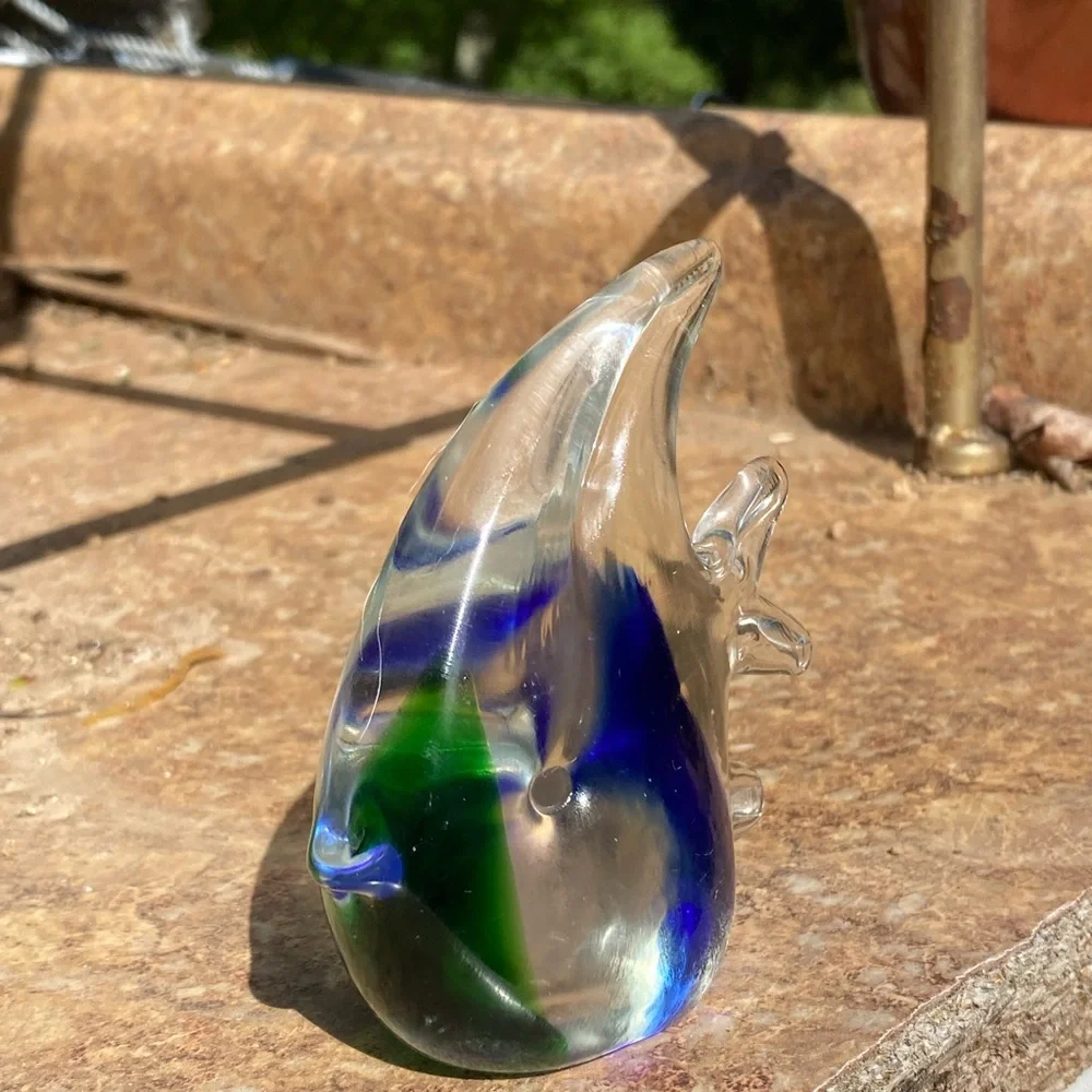 Glass Fish Figurine - Green and Blue Paperweight Angel fish 🐠